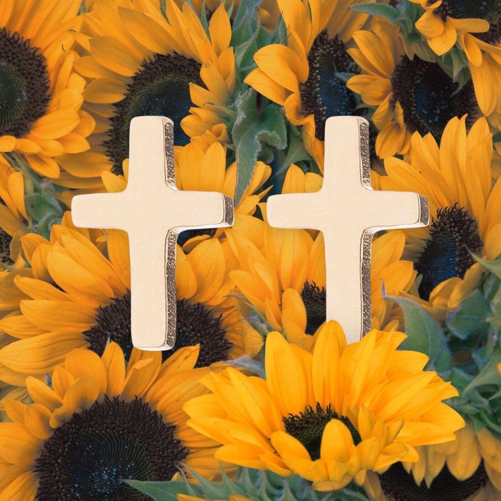 Gold Cross Stud Earrings – Minimal Faith Jewelry, Hypoallergenic Everyday Studs - Picture 3 of 7